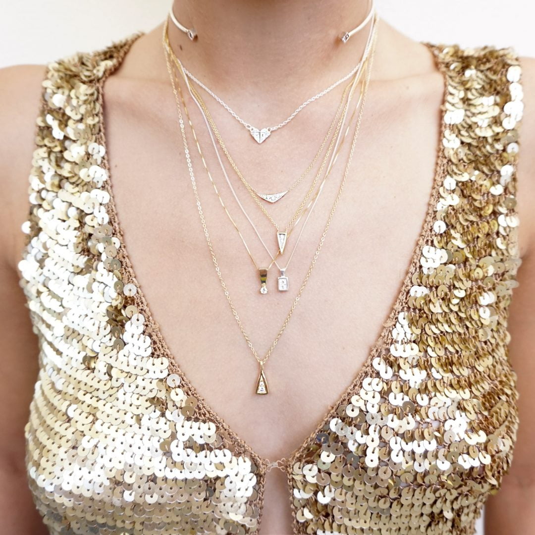 Martini Necklace 14K Gold White Diamond Necklaces 