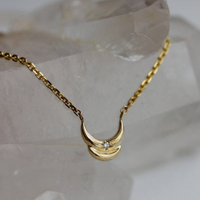 Double Luna Necklace 14K Gold White Diamond Necklaces 