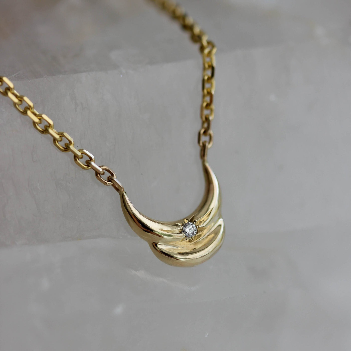 Double Luna Necklace 14K Gold White Diamond Necklaces 