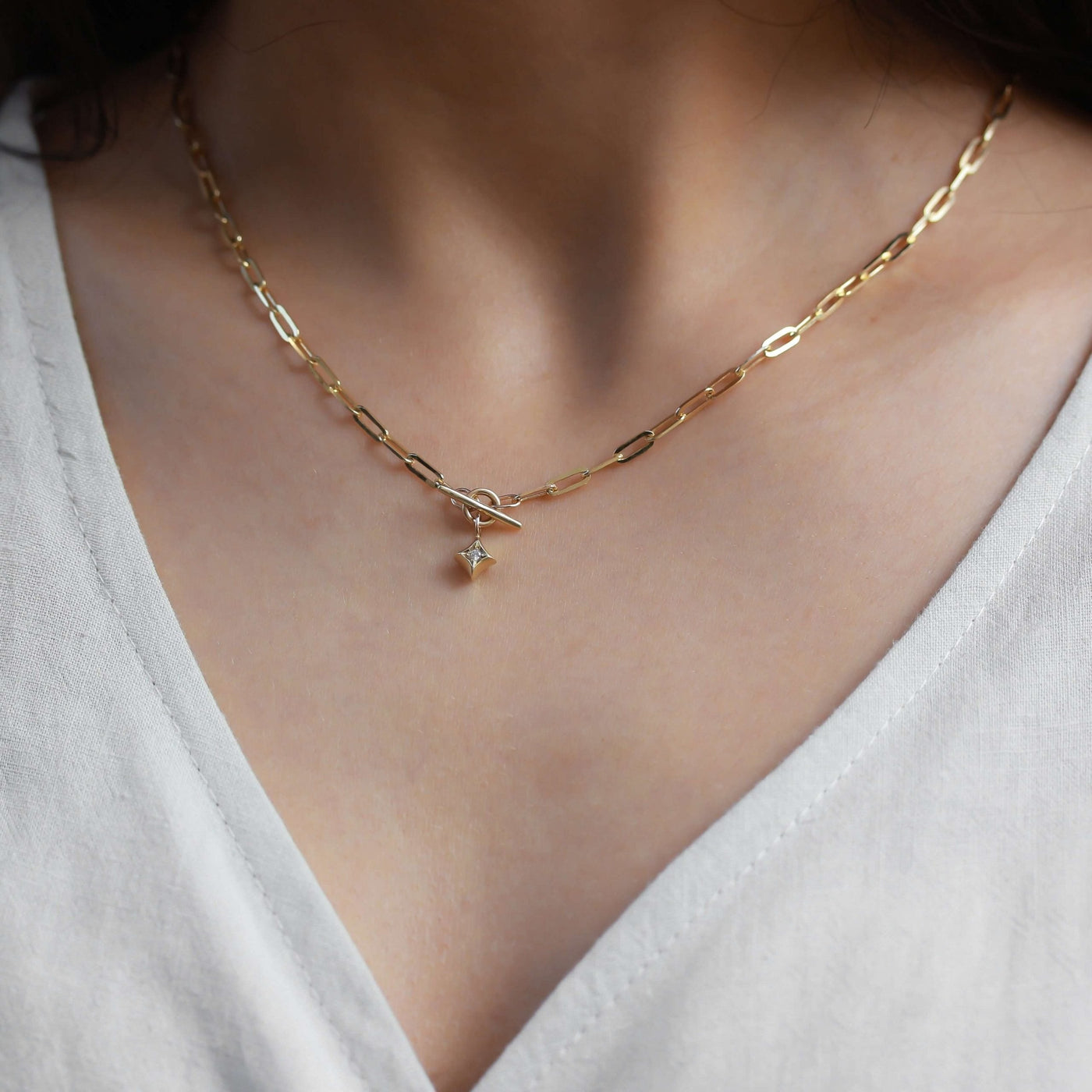 Monica Star Necklace 14K Gold White Diamond Necklaces 