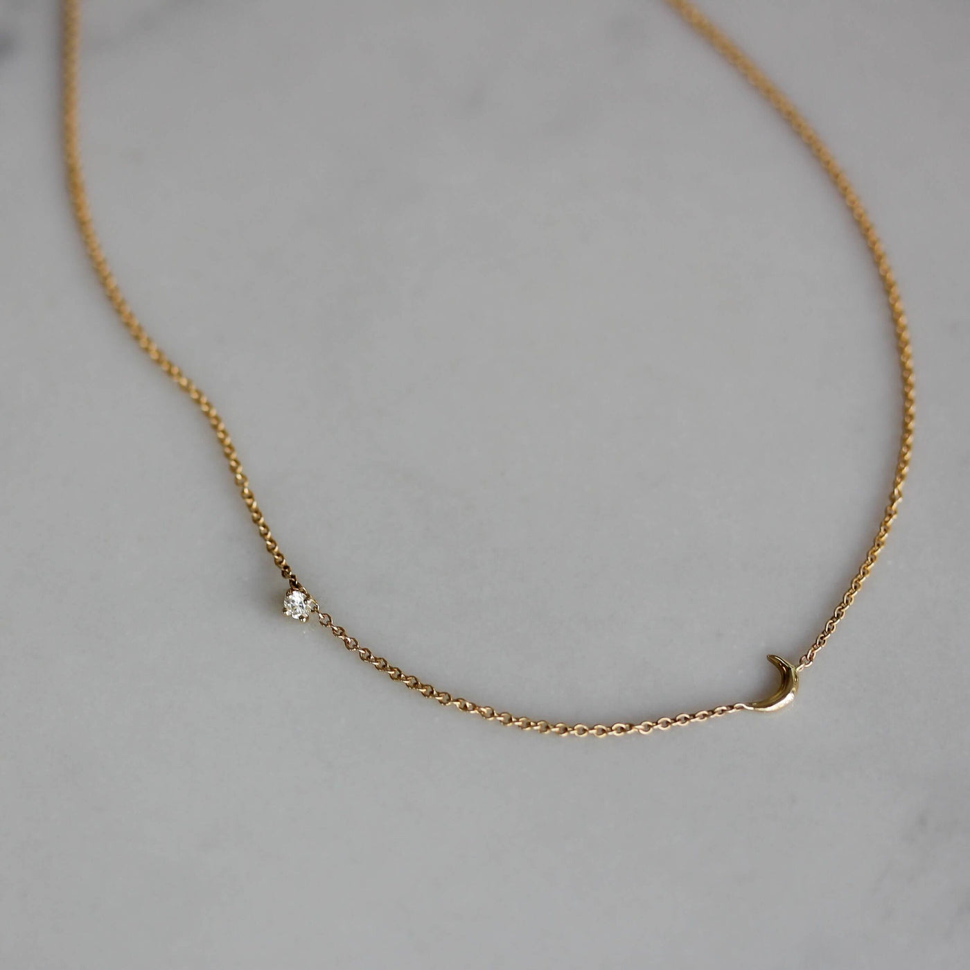 Chloe Moon Necklace 14K Gold White Diamond Necklaces 
