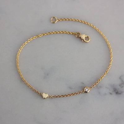 Extra Tiny Heart Bracelet 14K Gold White Diamond Bracelets 14K White