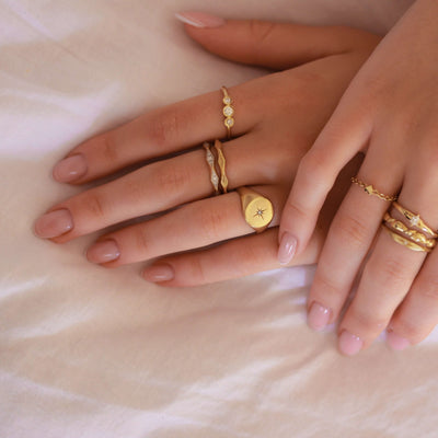 Kelly Signet Ring 14K Gold White Diamond Rings 
