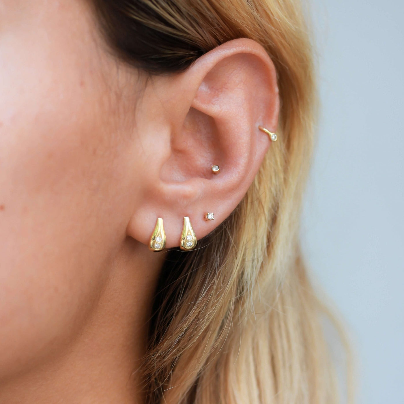 Small Drop Earring 14K Gold White Diamonds Earrings 
