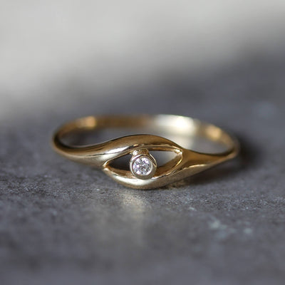 Evil Eye Ring 14K Gold White Diamond Rings 