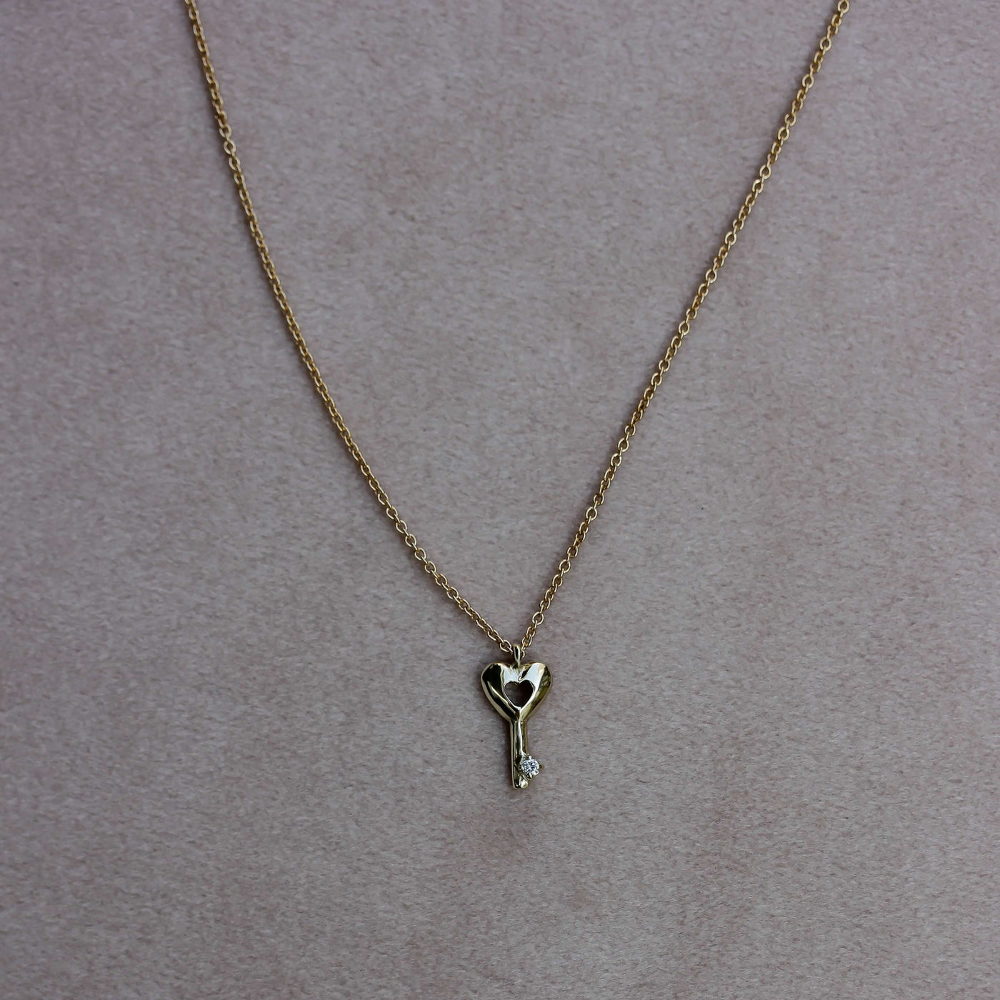 Heart Key Necklace 14K Gold White Diamond Necklaces 