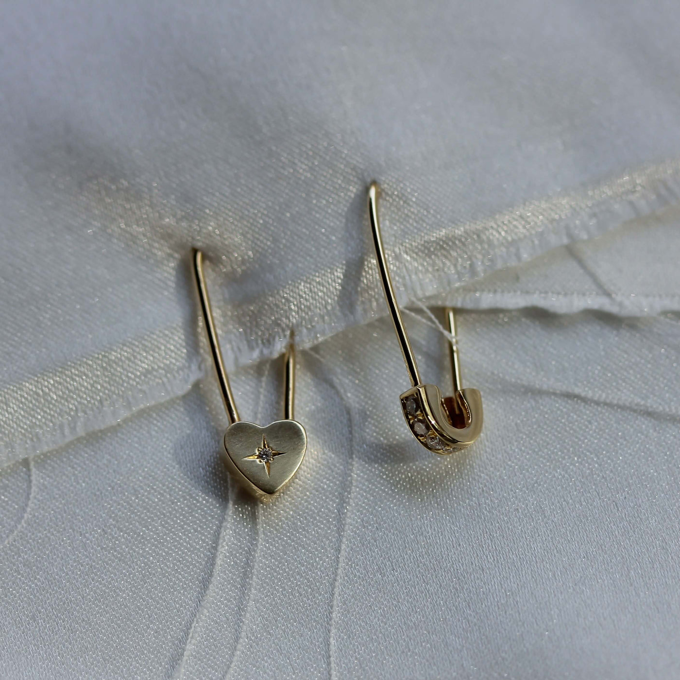 Saftey Earrings 14K Gold White Diamonds Earrings 