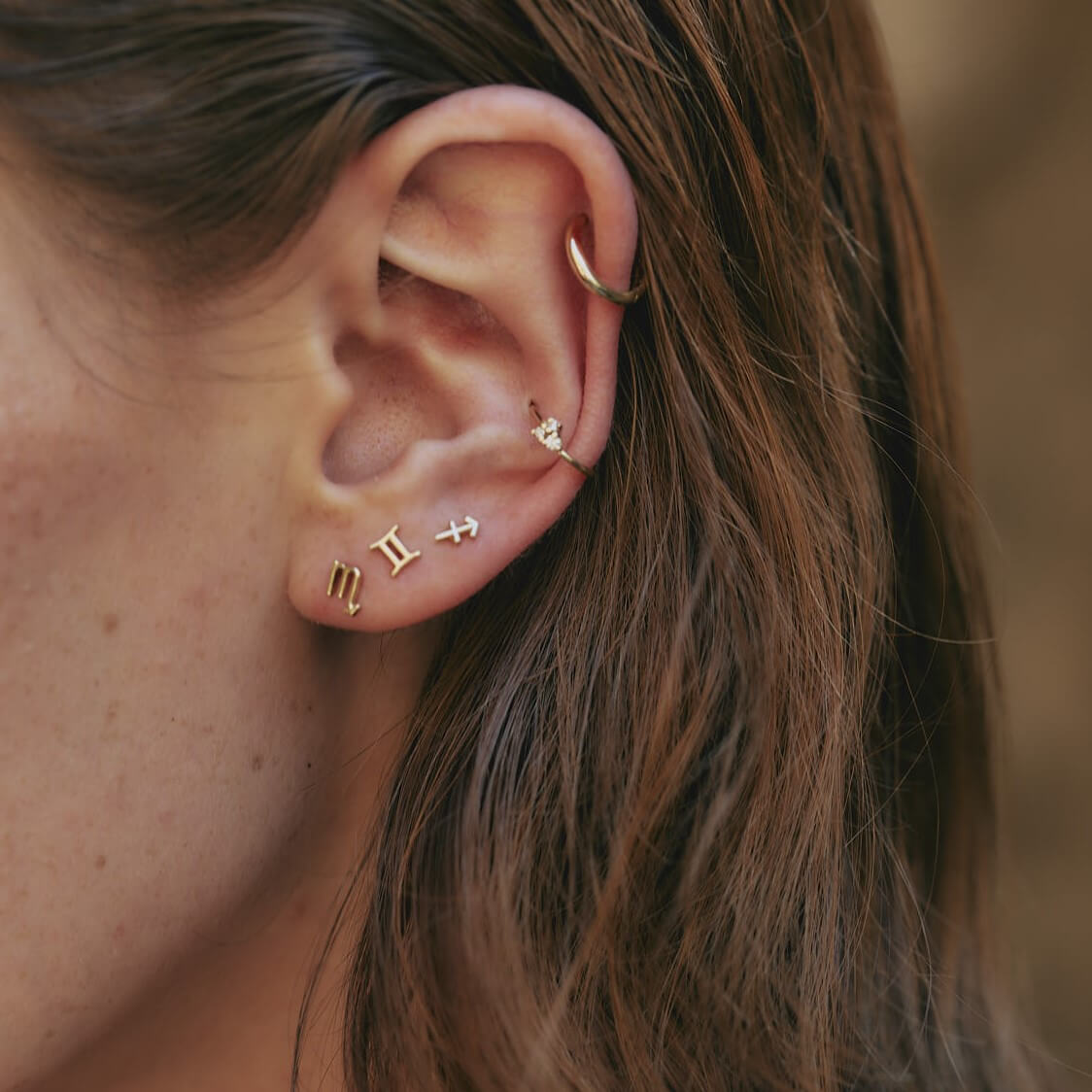 Zodiac Sign Earrings 14K Gold Earrings 