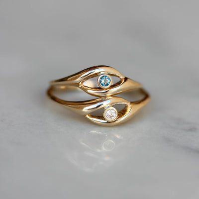 Evil Eye Ring 14K Gold White Diamond Rings 