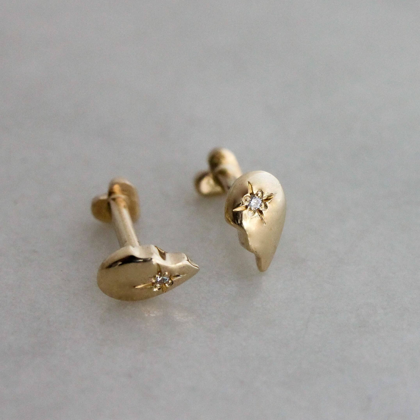 BFF Heart Piercing Earring 14K Gold White Diamond Earrings 